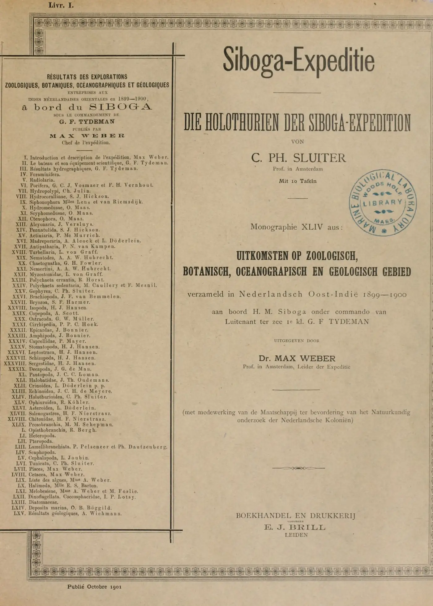 Printed wrapper of the first Siboga-Expeditie monograph, 1901